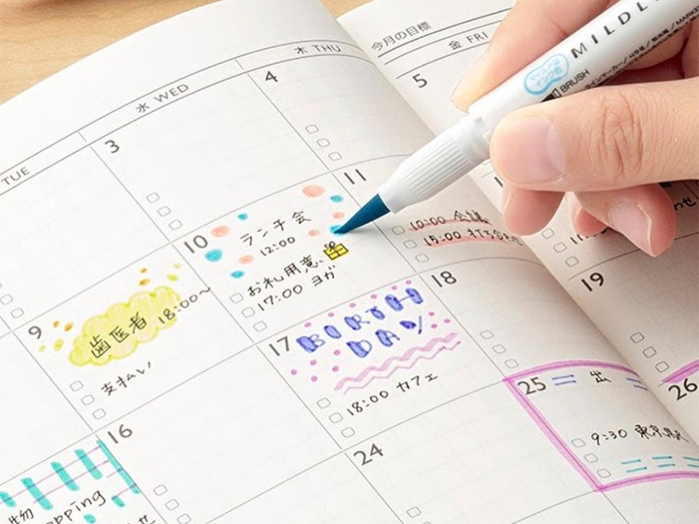 Zebra Mildliner Brush Double Sided Marker Pen Set - Cool Colors