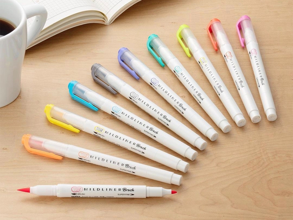 Zebra Mildliner Brush Double Sided Marker Pen Set - Cool Colors