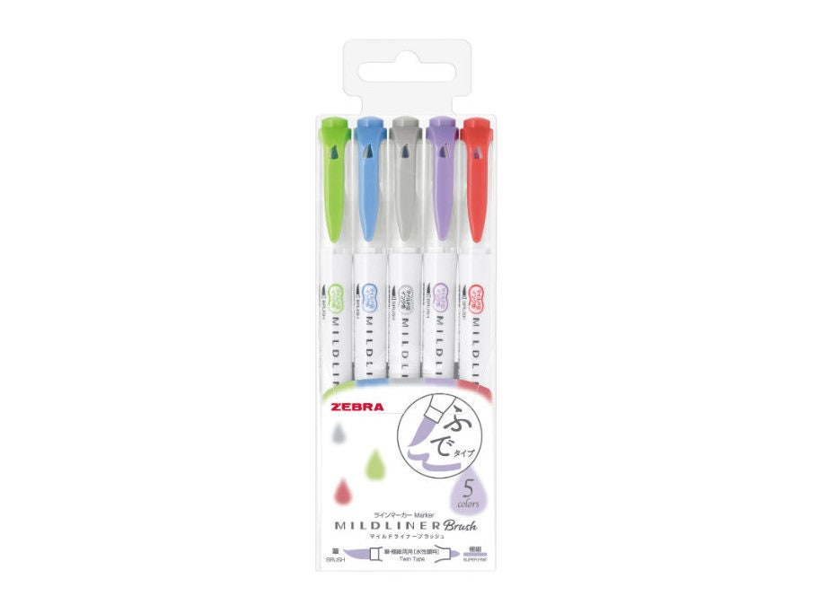 Zebra Mildliner Brush Double Sided Marker Pen Set - Cool Colors