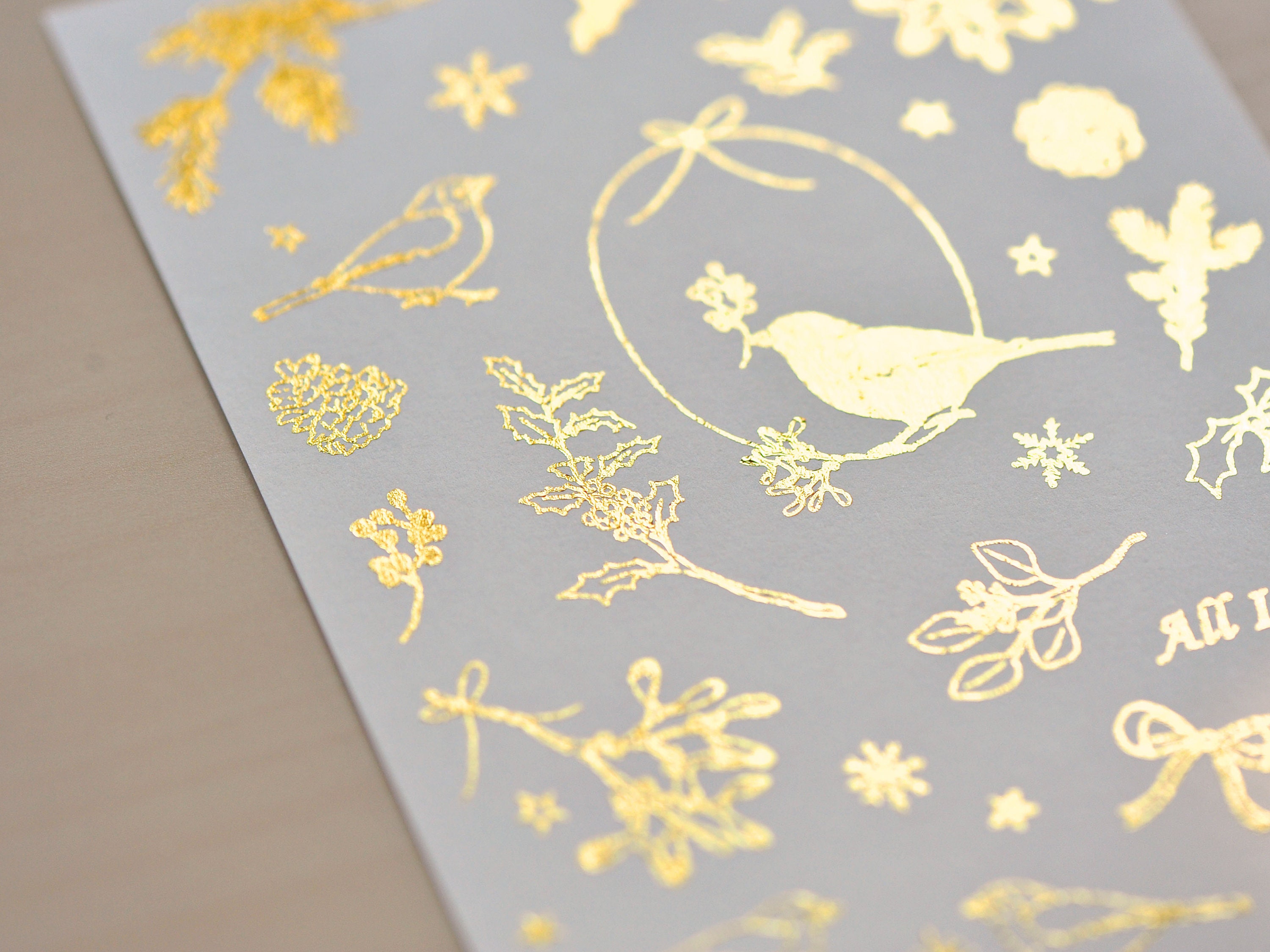 MU | Gold Foil Rub-On Transfer Stickers Winter Limited Edition - Bird On Branch